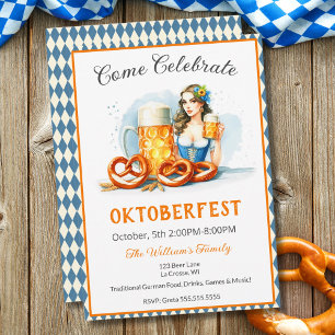 Oktoberfest-Party mit Bier und Brezeln ai Einladung