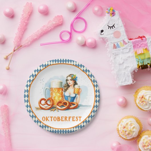 Oktoberfest Party mit Bier und Salzbrezeln ai Pappteller (Party)