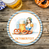 Oktoberfest Party mit Bier und Salzbrezeln ai Runder Pappuntersetzer