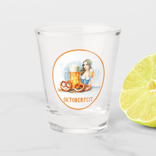 Oktoberfest Party mit Bier und Salzbrezeln ai Schnapsglas (Vorderseite)