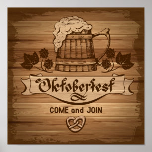 Oktoberfest, Vintage Poster mit Holz