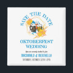 OKTOBERFEST Wedding Save the Date Magnet<br><div class="desc">Stilvolle OKTOBERFEST WEDDING Speichern Sie den Datums-Magneten mit KUNDENBEWEGLICHEN NAMEN und Details. Design zeigt ein Trio Bier im Zentrum eines Blumenarrangements und die kartografische Kontur Bayerns in der blau-weißen Diamantenflagge im Hintergrund. ALLE TEXTE SIND KUNDENBAR, sodass Sie Ihren eigenen Text und Ihre eigene Veranstaltung erstellen können, z. Oktoberfest Feiern, und...</div>