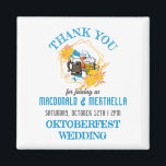 OKTOBERFEST Wedding Vielen Dank für Ihr Interesse Magnet<br><div class="desc">Stilvolle OKTOBERFEST WEDDING Dankeschön Magnet mit KUNDENBEWEGLICHEN NAMEN und Details. Design zeigt ein Trio Bier im Zentrum eines Blumenarrangements und die kartografische Kontur Bayerns in der blau-weißen Diamantenflagge im Hintergrund. ALLE TEXTE SIND KUNDENBAR, sodass Sie Ihren eigenen Text und Ihre eigene Veranstaltung erstellen können, z. Oktoberfest Feiern, und fügen Sie...</div>