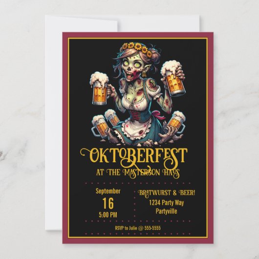 Oktoberfest Zombie Barmaid Einladung (Vorderseite)