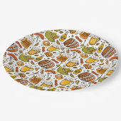 Oktoberfestbiere und Würstchen Pappteller (Schrägansicht)