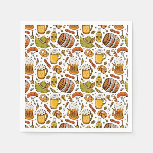 Oktoberfestbiere und Würstchen Serviette (Vorderseite)