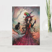 Oktoberflame Halloween Hexenkatze Kunst Karte (Vorderseite)