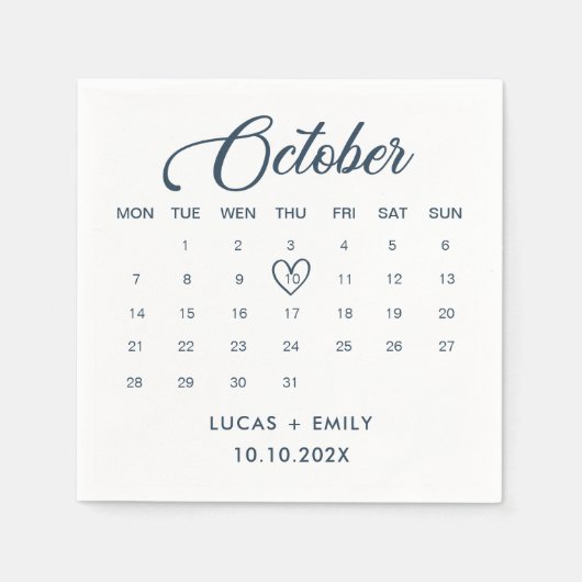 Oktoberkalender Dark Blue Wedding Serviette (Vorderseite)