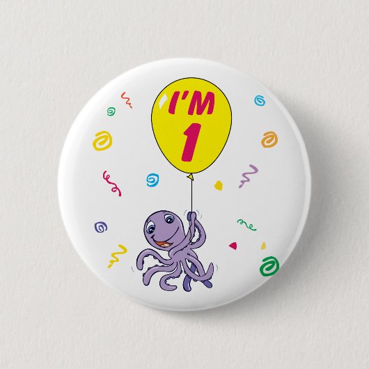 Oktopus 1. Geburtstag Button (Vorderseite)