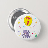 Oktopus 1. Geburtstag Button (Vorne & Hinten)