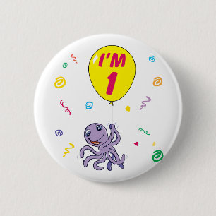 Oktopus 1. Geburtstag Button
