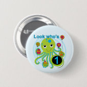 Oktopus 1. Geburtstag T - Shirt und Geschenke Button (Vorne & Hinten)