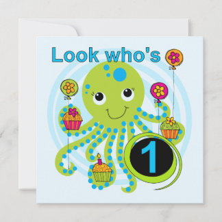 Oktopus 1. Geburtstag T - Shirt und Geschenke Einladung