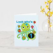 Oktopus 1. Geburtstag T - Shirt und Geschenke Karte (Gelbe Blume)