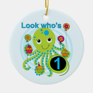 Oktopus 1. Geburtstag T - Shirt und Geschenke Keramikornament
