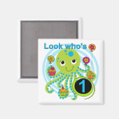 Oktopus 1. Geburtstag T - Shirt und Geschenke Magnet (Vorderseite/Rückseite)