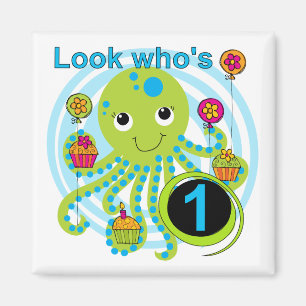 Oktopus 1. Geburtstag T - Shirt und Geschenke Magnet