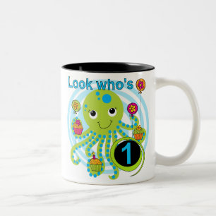 Oktopus 1. Geburtstag T - Shirt und Geschenke Zweifarbige Tasse