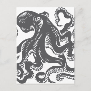 Oktopus 1 schwarz postkarte