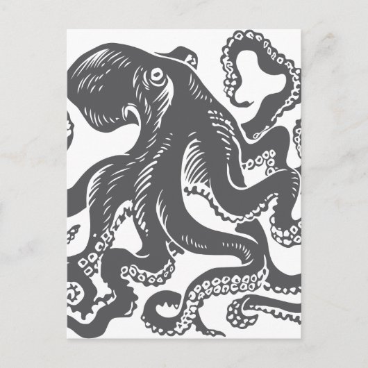 Oktopus 1 schwarz postkarte (Vorderseite)