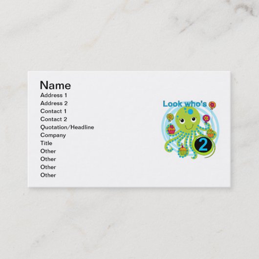 Oktopus 2. Geburtstag T Shirts und Geschenke Visitenkarte (Vorderseite)