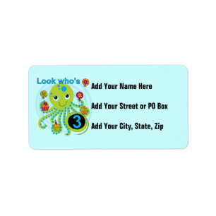 Oktopus 3. Geburtstag T - Shirt und Geschenke Adressaufkleber