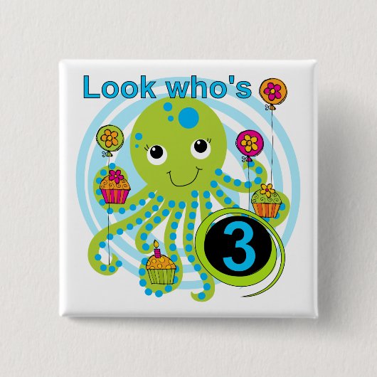 Oktopus 3. Geburtstag T - Shirt und Geschenke Button (Vorderseite)