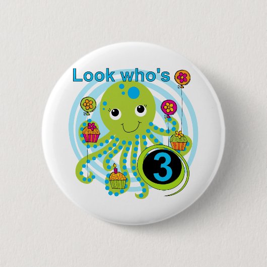 Oktopus 3. Geburtstag T - Shirt und Geschenke Button (Vorderseite)