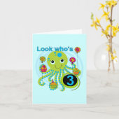 Oktopus 3. Geburtstag T - Shirt und Geschenke Karte (Gelbe Blume)