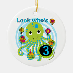 Oktopus 3. Geburtstag T - Shirt und Geschenke Keramikornament