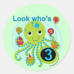 Oktopus 3. Geburtstag T - Shirt und Geschenke Runder Aufkleber