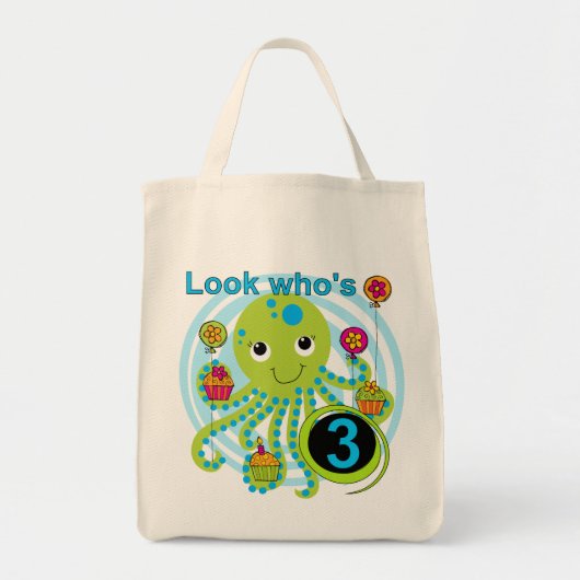Oktopus 3. Geburtstag T - Shirt und Geschenke Tragetasche (Vorne)