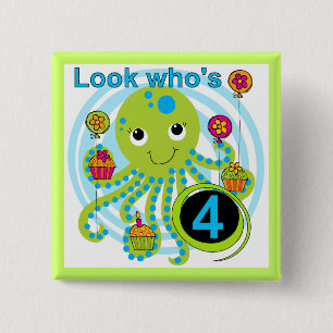 Oktopus 4. Geburtstag T Shirts und Geschenke Button