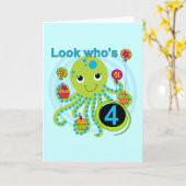 Oktopus 4. Geburtstag T Shirts und Geschenke Karte (Gelbe Blume)