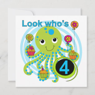 Oktopus 4. Geburtstag T Shirts und Geschenke Karte