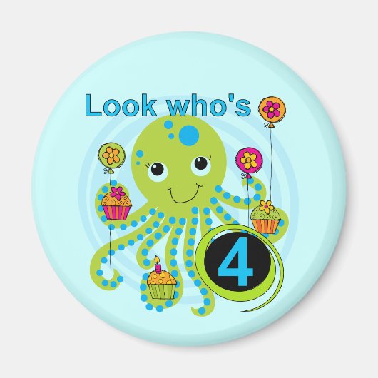 Oktopus 4. Geburtstag T Shirts und Geschenke Magnet (Vorne)