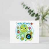 Oktopus 4. Geburtstag T Shirts und Geschenke Postkarte (Stehend Vorderseite)