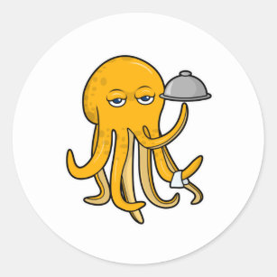Oktopus als Kellner mit Handtuchserie Runder Aufkleber