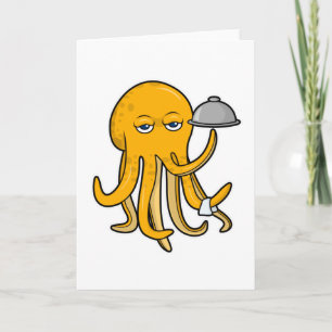 Oktopus als Kellner mit Serviertuch Karte