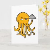 Oktopus als Kellner mit Serviertuch Karte (Gelbe Blume)