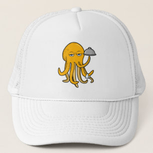 Oktopus als Kellner mit Serviertuch Truckerkappe