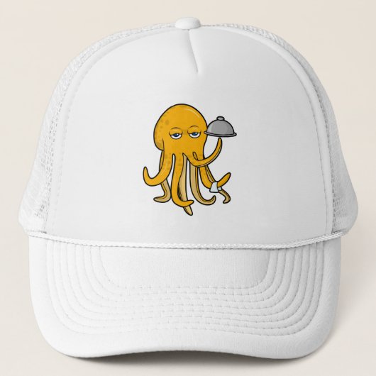 Oktopus als Kellner mit Serviertuch Truckerkappe (Vorderseite)