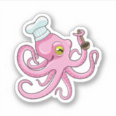 Oktopus als Koch mit Holzlöffel Aufkleber (Vorderseite)