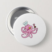 Oktopus als Koch mit Holzlöffel Button (Vorne & Hinten)