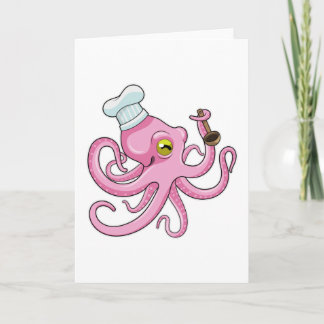 Oktopus als Koch mit Holzlöffel Karte