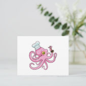 Oktopus als Koch mit Holzlöffel Postkarte (Stehend Vorderseite)