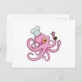 Oktopus als Koch mit Holzlöffel Postkarte (Vorne/Hinten)