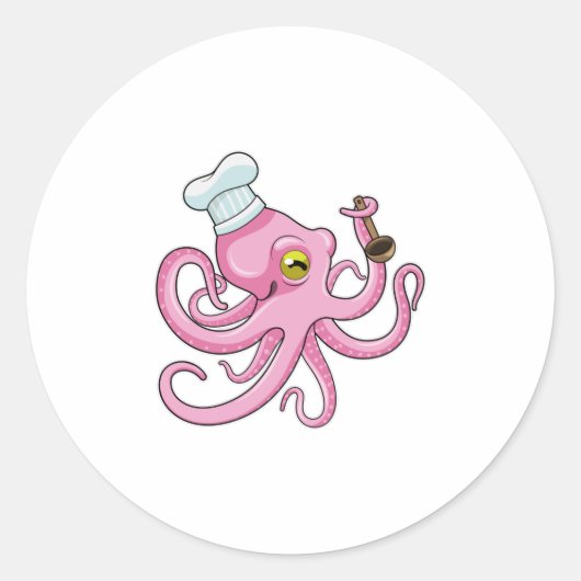 Oktopus als Koch mit Holzlöffel Runder Aufkleber (Vorderseite)