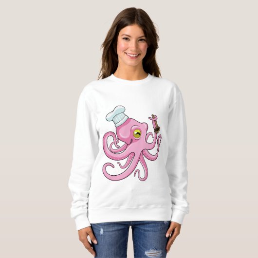 Oktopus als Koch mit Holzlöffel Sweatshirt (Vorne ganz)
