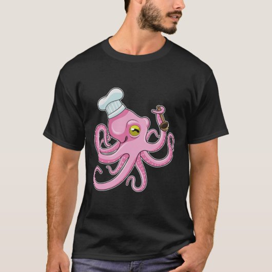 Oktopus als Koch mit Holzlöffel T-Shirt (Vorderseite)